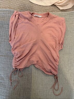 T by Alexander Wang Ruched Silk Drawstring Cropped Tee - Mauve Pink M